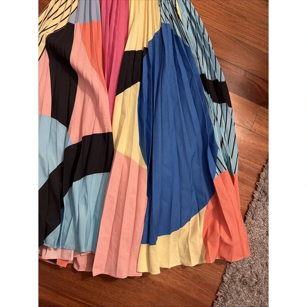 Anthropologie Geisha Designs Midi Pleated Skirt Colorful Preppy Boho Sz 4 NWT - Picture 4 of 7